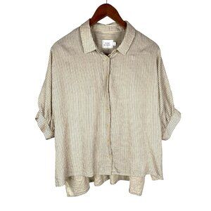 THINGS BETWEEN Women's Cream Black Zig Stripe Short Sleeve Blouse Small